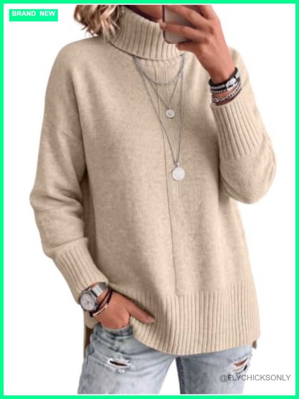 Oversized Turtleneck Batwing Long Sleeve Pullover Sweater Cozy